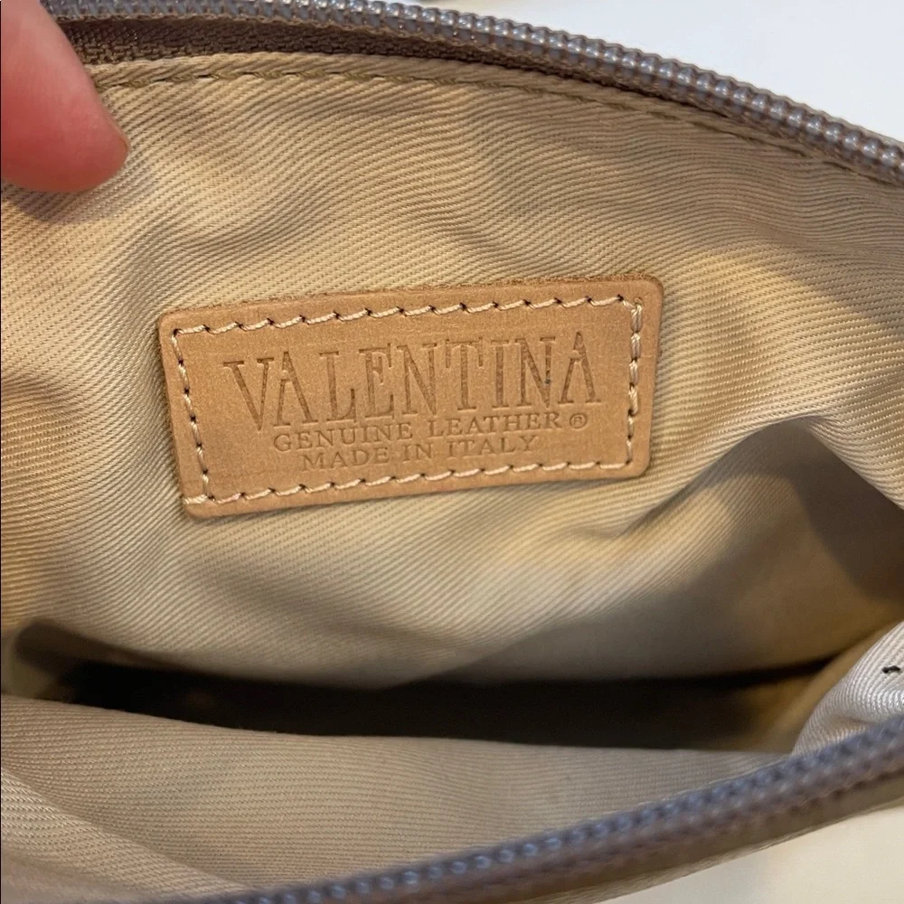 Valentina Italy Pebbled Leather Zip Wristlet Clutch Neutral Taupe
